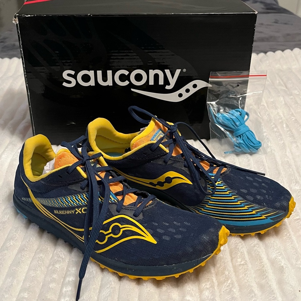 Saucony Kilkenny XC 9 Navy and Yellow Cross Country Running Spike Shoes